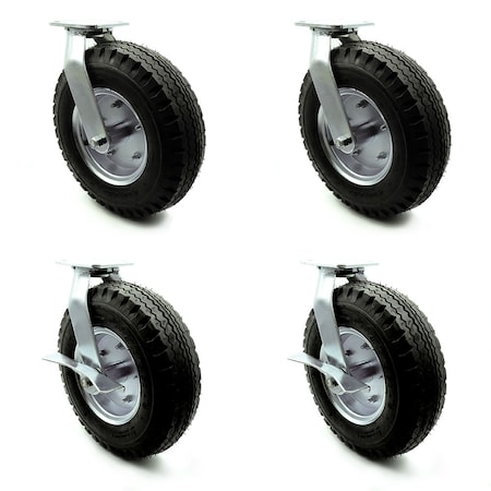 Service Caster 12 Inch Black Pneumatic Wheel Caster Swivel with 2 Brakes, 4PK SCC-100S3506-PNB-2-SLB-2